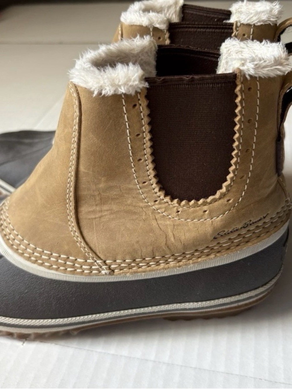 Eddie Bauer Tan and Brown Faux-Fur Trim Waterproof women’s Boots